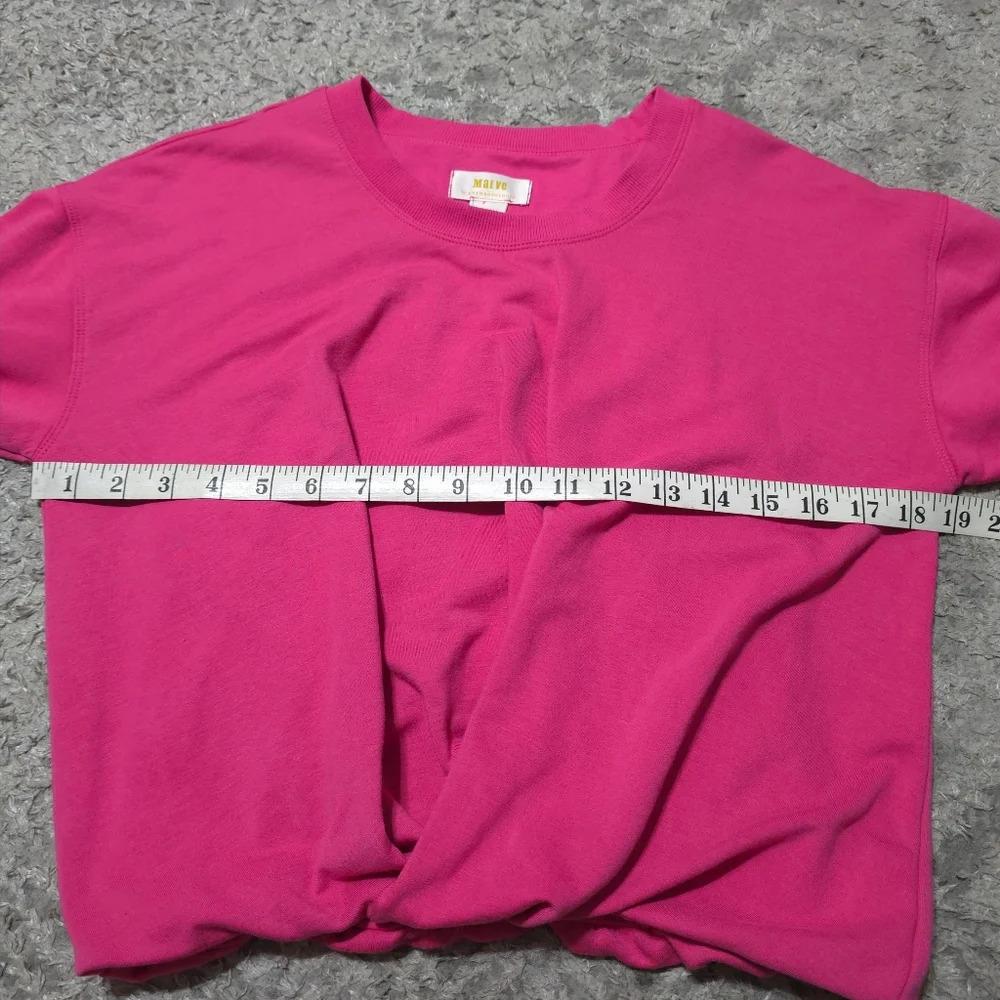 MAEVE Hot Pink Crewneck Cropped Sweatshirt, Faux Knot Twisted Front Hem, XS - Picture 9 of 14
